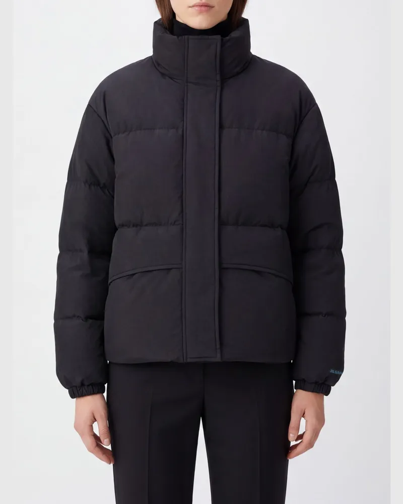 Jil Sander Kurze Stepp-Daunenjacke aus Nylon mit hohem Kragen Schwarz