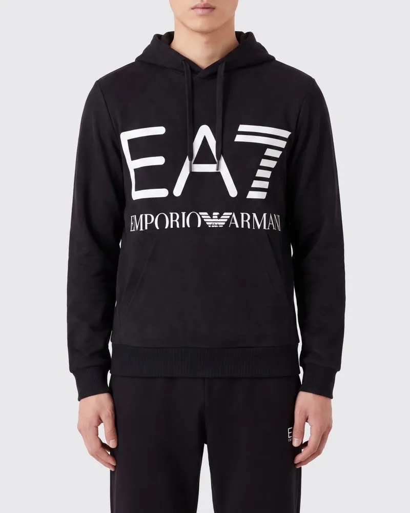 EA7 Slim-Fit Baumwoll-Hoodie mit Kontrast-Logo Schwarz