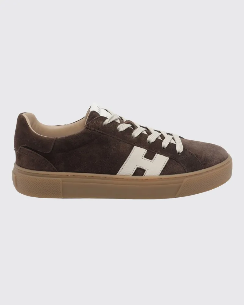 Hogan H705 Sneaker aus Kalbsleder und Veloursleder mit kontrastierendem H-Logo Braun