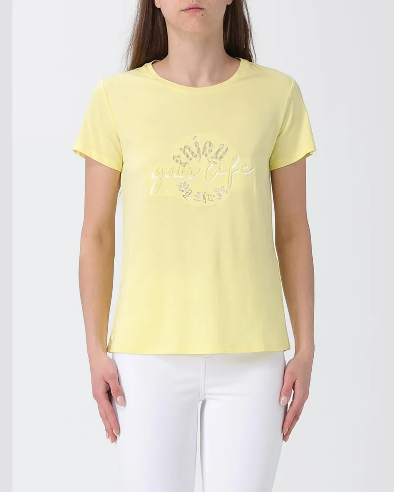 Liu Jo Baumwoll-T-Shirt mit Strass-Logo Gelb