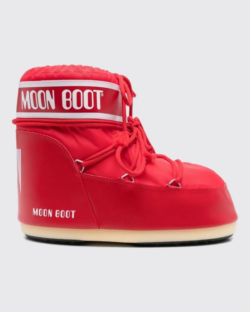 Moon Boot Niedrige Nylon-Schneestiefel mit Logo und verstellbaren Schnürsenkeln Rot