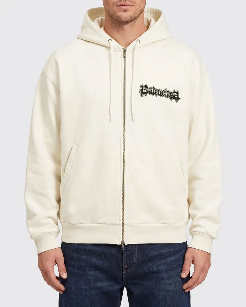 Balenciaga Bedruckter Baumwoll-Kapuzenpullover Weiß