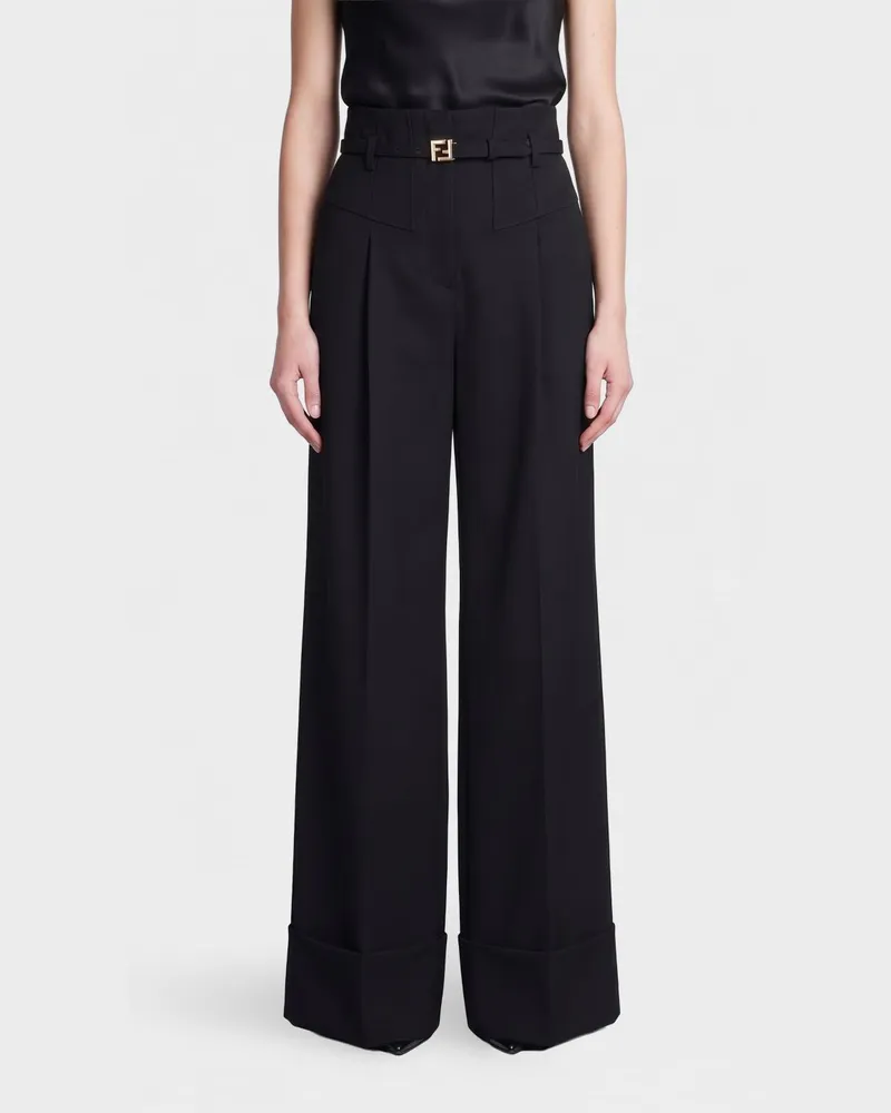 Fendi Palazzo-Hose aus Schurwolle Schwarz