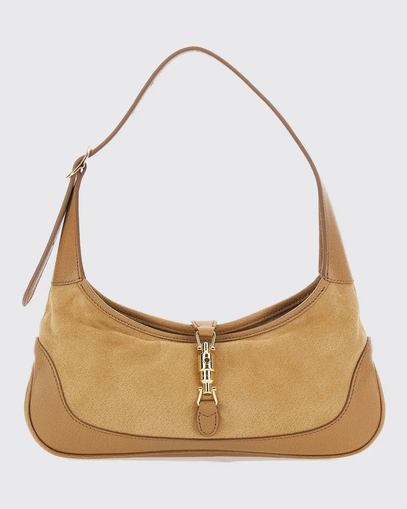 Gucci Jackie Slim Schultertasche aus genarbtem Leder mit Kolbenverschluss Beige