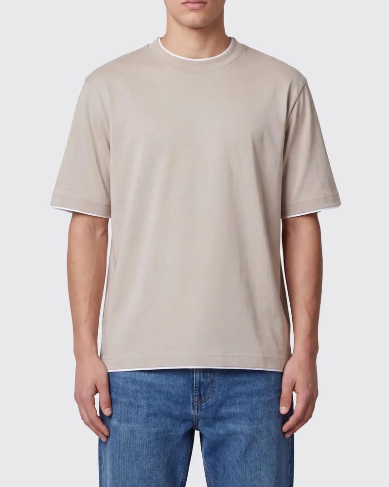 Eleventy Baumwoll-T-Shirt mit Rundhalsausschnitt und Kontrastbesätzen Nude