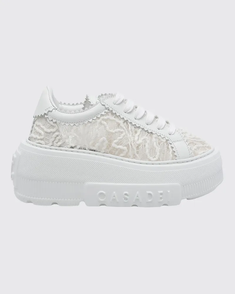 Casadei Nexus Plateau-Sneaker aus Leder und Nylon mit runder Kappe Weiß