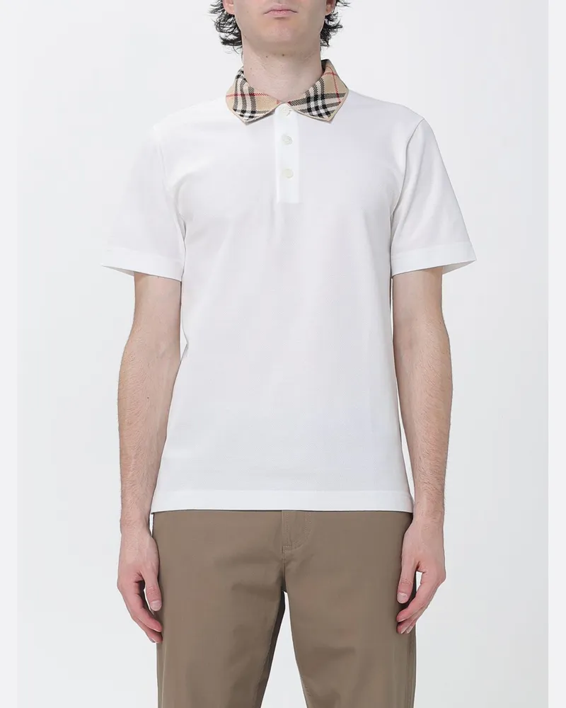 Burberry Kurzarm-Poloshirt aus Baumwolle mit Kontraststreifen Weiß