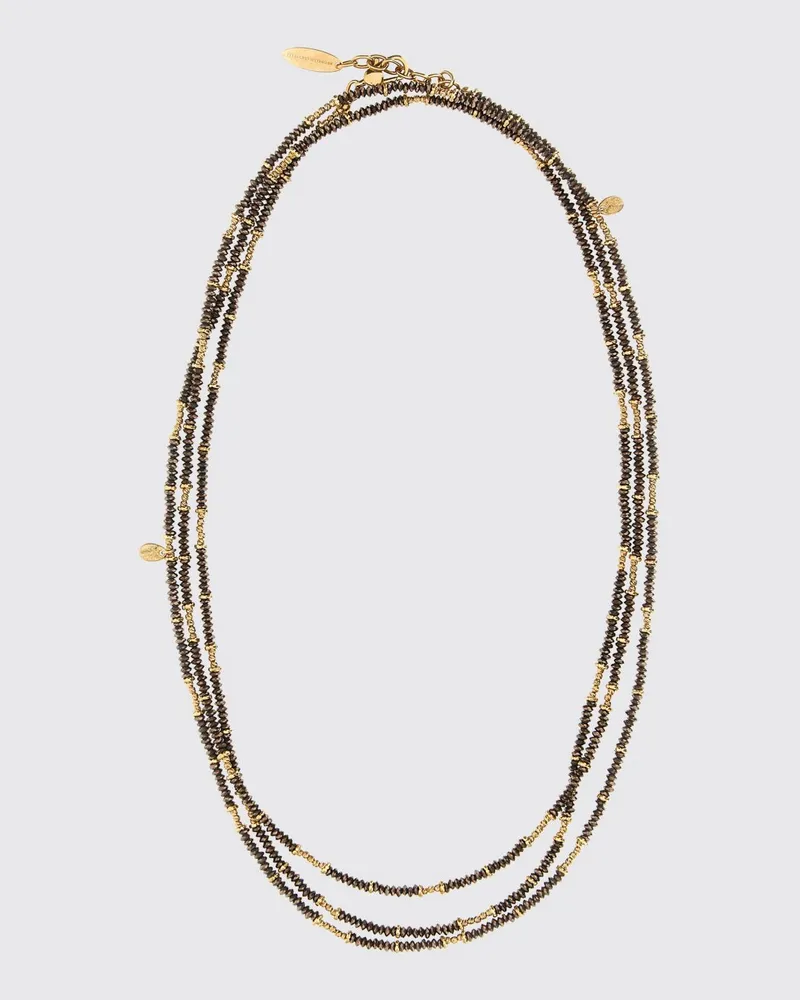 Brunello Cucinelli Mehrreihiges 925er Silberarmband mit Kristallen Braun