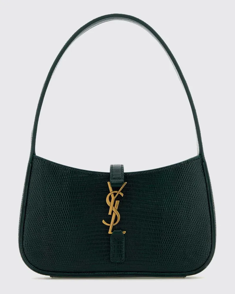 Saint Laurent Le 5 à 7 Mini-Tasche aus Leder in Eidechsen-Optik mit YSL-Monogramm Weiß