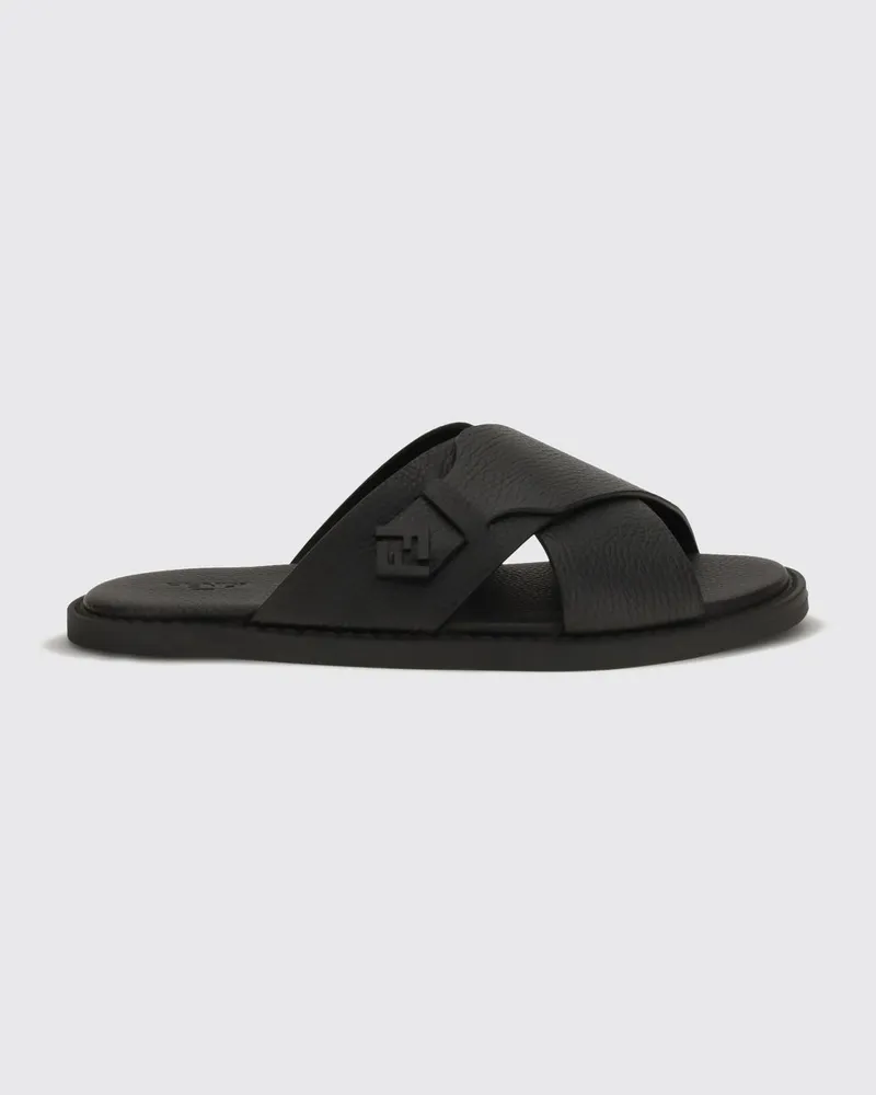 Fendi FF Squared Sandalen aus genarbtem Kalbsleder mit Monogramm Schwarz