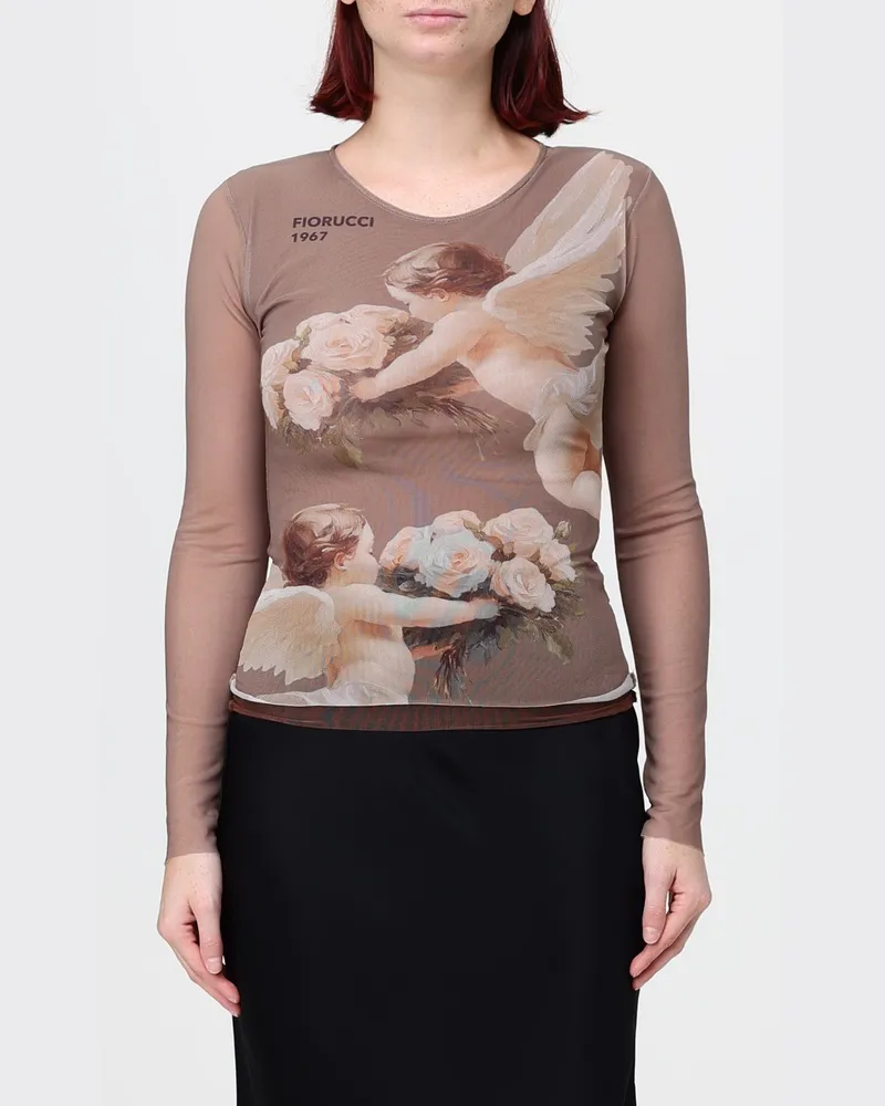 Fiorucci Langärmeliges Slim-Fit-Top mit Grafikprint und Kontrastlogo Nude