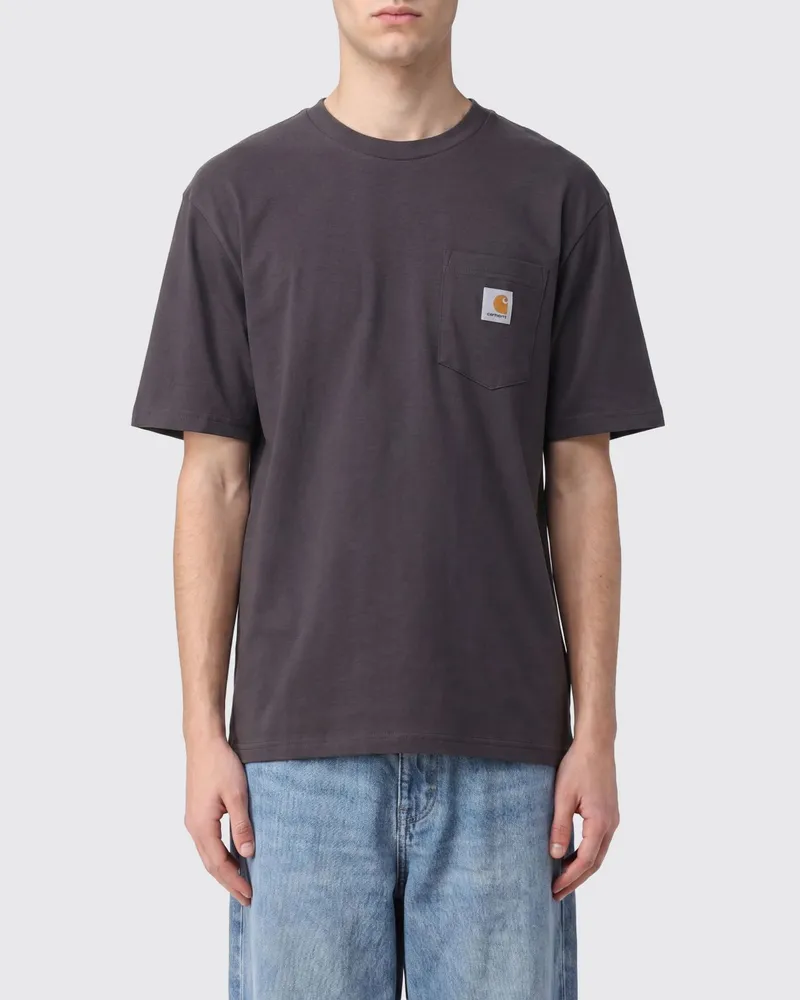 Carhartt WIP Baumwoll-T-Shirt mit Tasche und Kontrastlogo Grau