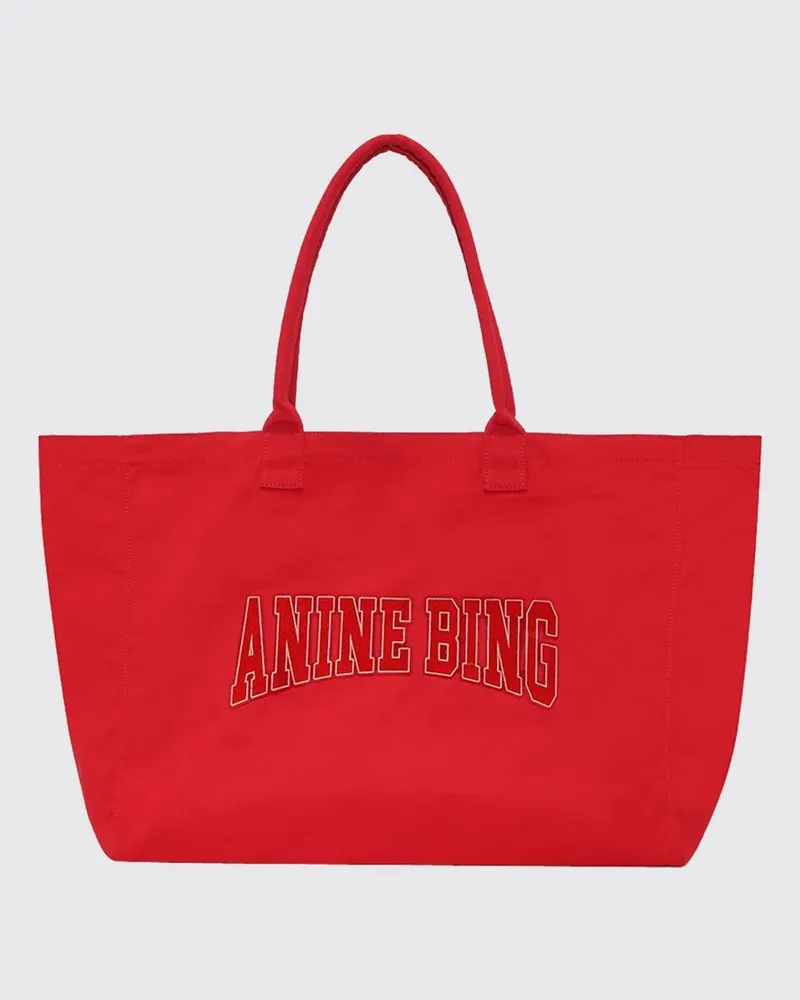 Anine Bing Tote-Bag aus Baumwoll-Canvas mit doppeltem Henkel und gesticktem Logo Rot