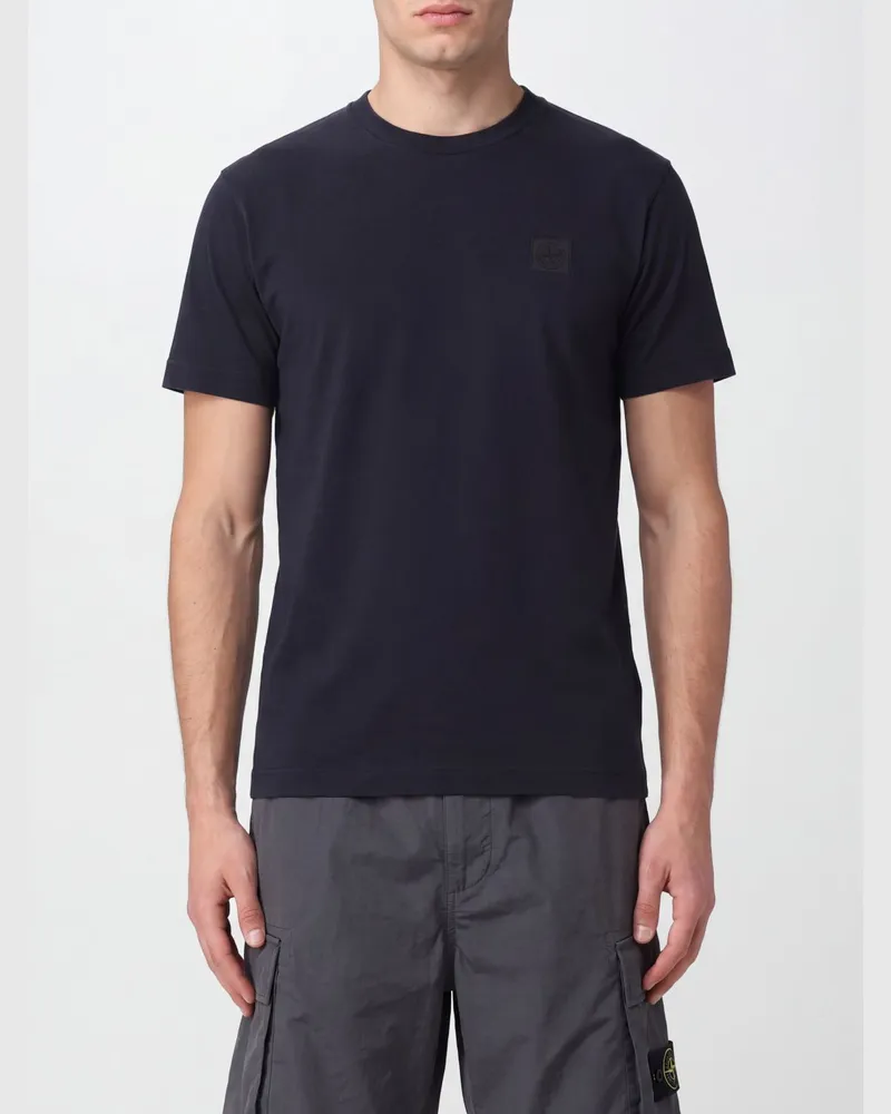 Stone Island Baumwoll-T-Shirt mit Rundhals und Compass-Logopatch auf der Brust Navy