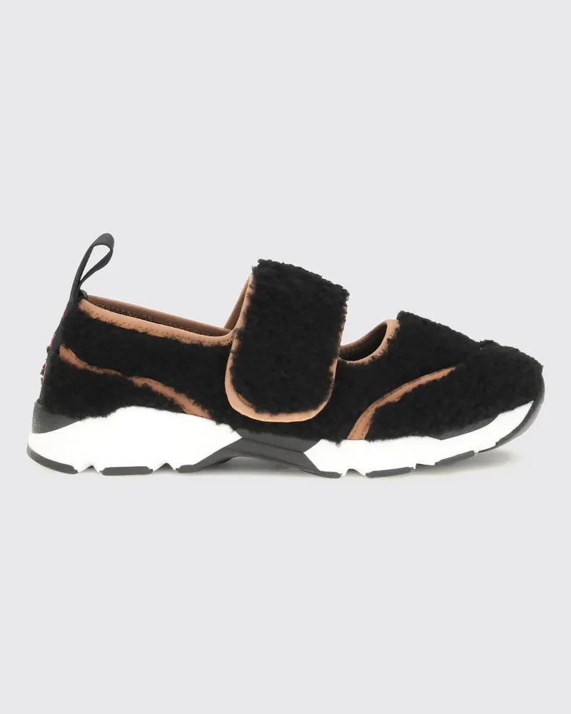 Marni Zweifarbige Mary-Jane-Sneaker aus Shearling mit Klettverschluss Schwarz