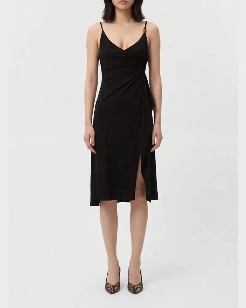 Versace Etuikleid-Minikleid aus Viskose mit Logo-Trägern und V-Ausschnitt Schwarz