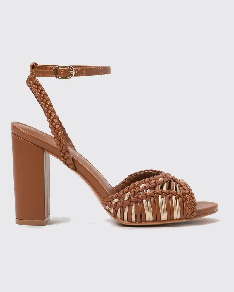 Twin-Set Sandalen mit hohem Absatz, zweifarbigem Flechtdesign und Knöchelriemen Rope