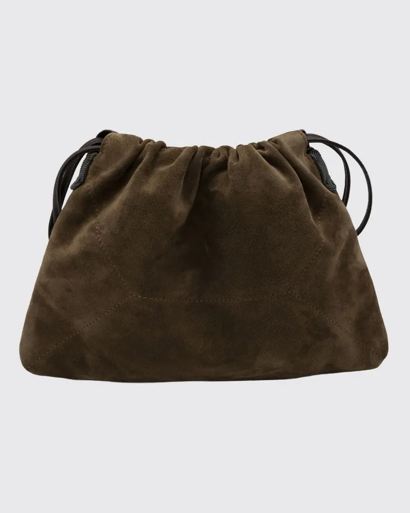 Brunello Cucinelli BC Duo Bucket Bag aus Veloursleder mit Monili-Verzierung Camel