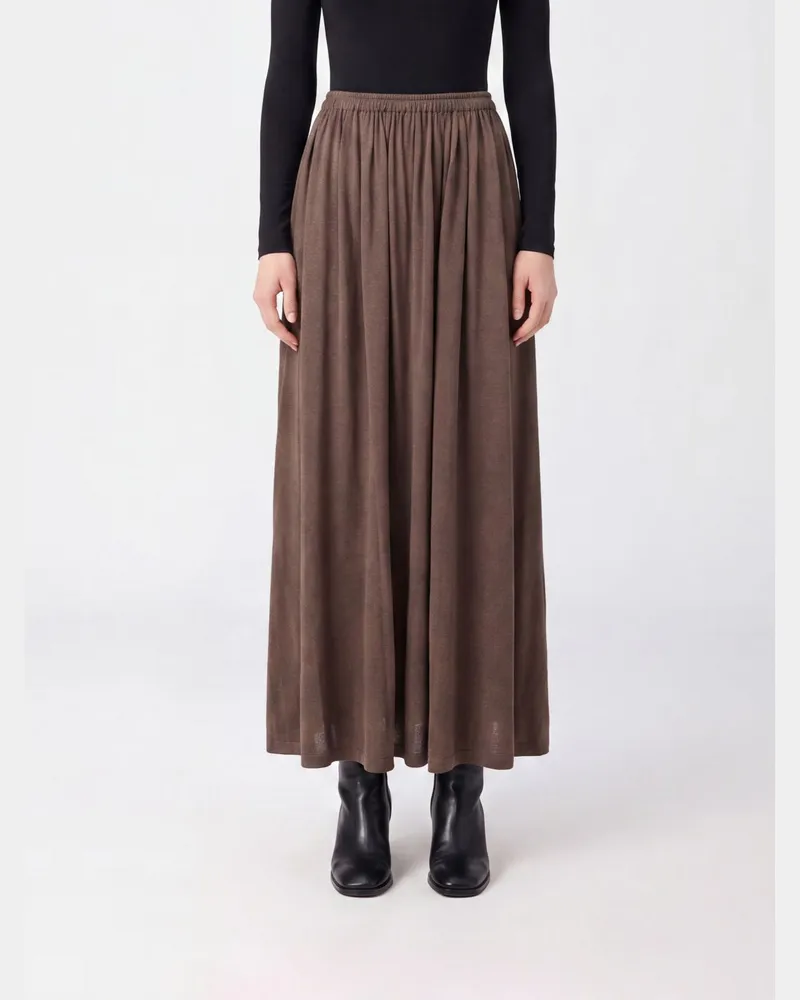 Max Mara Ausgestellter Midi-Rock Livrea aus Seidenmischung mit hohem Gummibund Beige