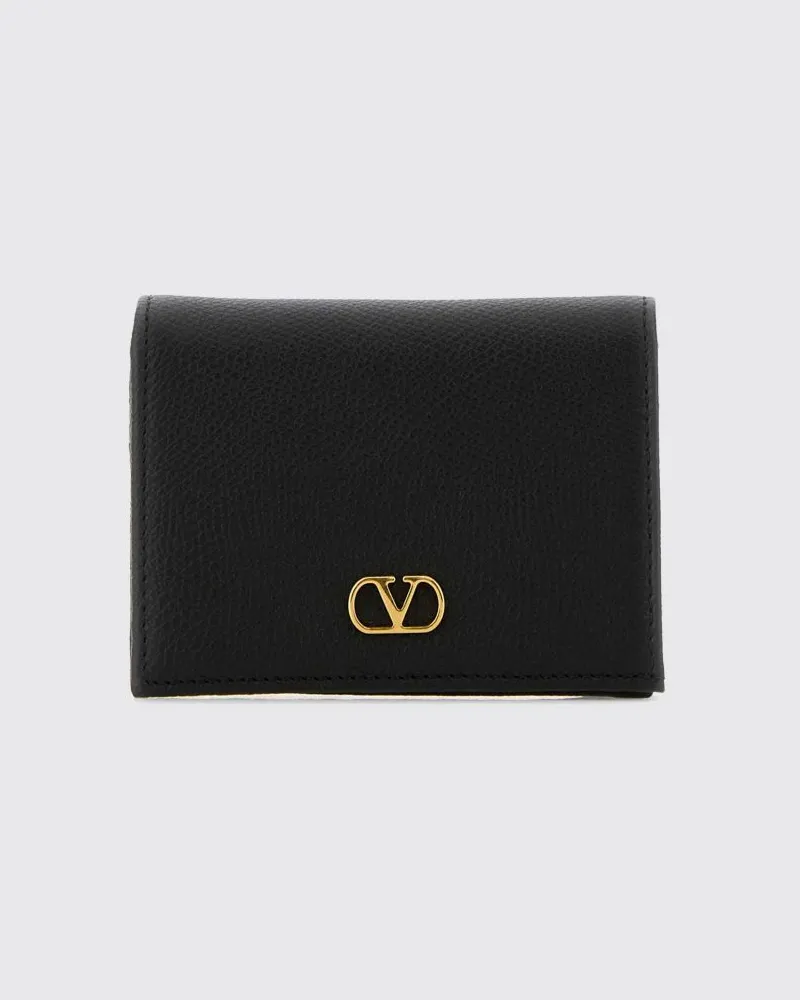 Valentino Garavani VLogo Signature Brieftasche aus genarbtem Kalbsleder Schwarz