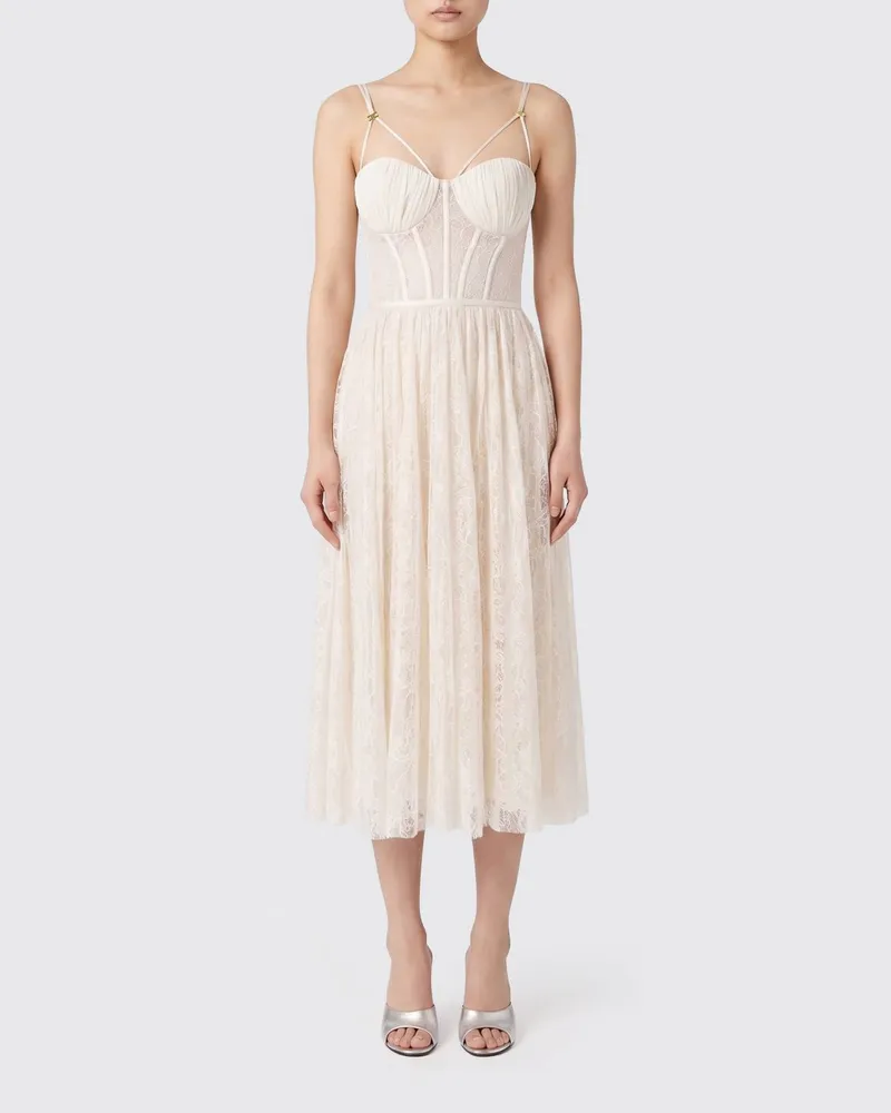 Elisabetta Franchi Midi-Spitzenkleid Gelb
