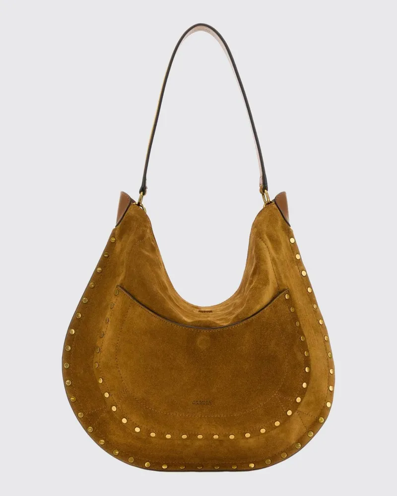 Isabel Marant Hobo-Tasche aus Veloursleder mit Nieten und Ethno-Stickerei Braun