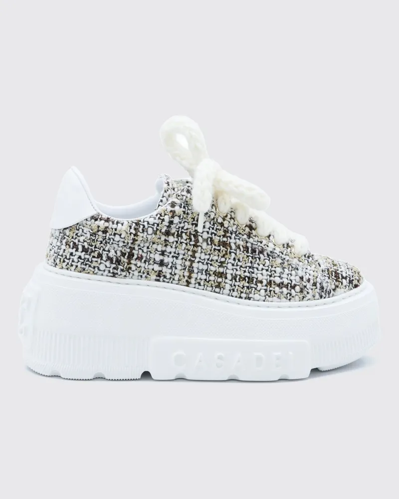 Casadei Tweed-Plateau-Sneakers mit abstraktem Muster und geprägtem Logo Weiß