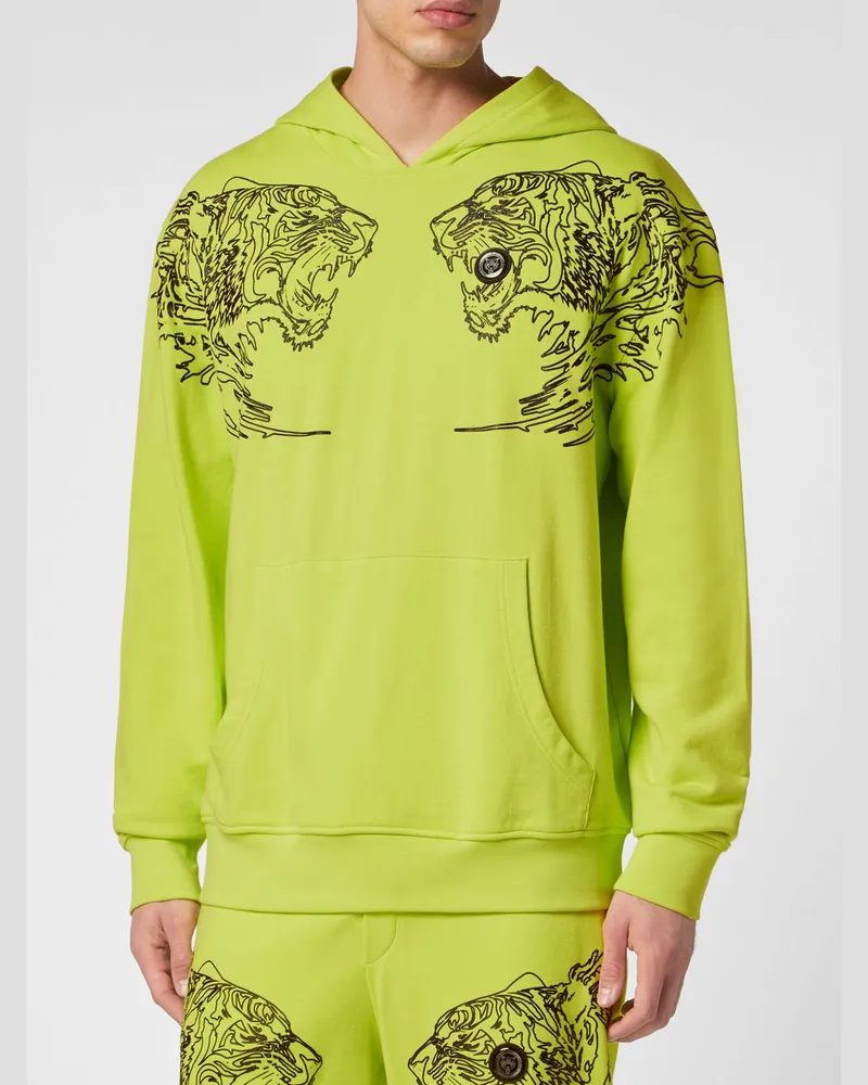 Philipp Plein Baumwoll-Hoodie mit Grafikdruck und Kängurutasche Gelb