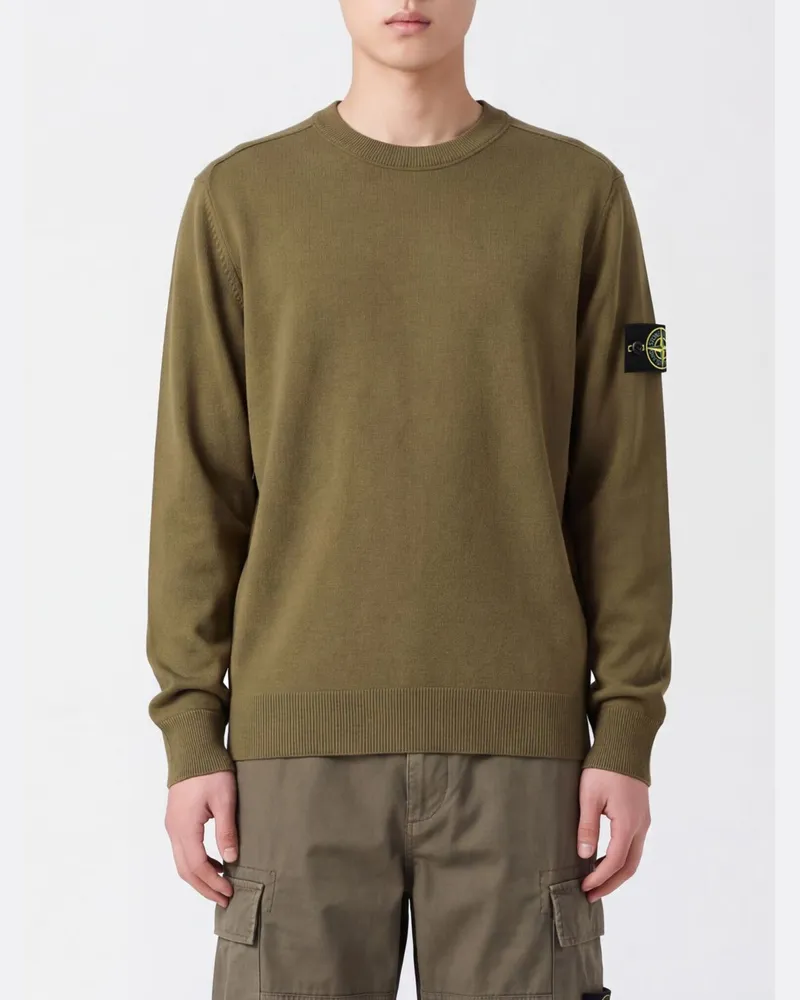 Stone Island Pullover aus Schurwolle mit Rundhalsausschnitt und Compass-Logo-Patch Grün