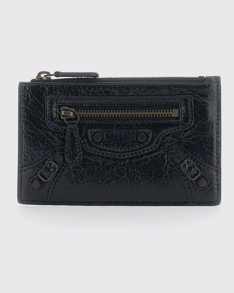 Balenciaga Le City Kartenetui aus Arena-Lammleder mit Nieten Schwarz