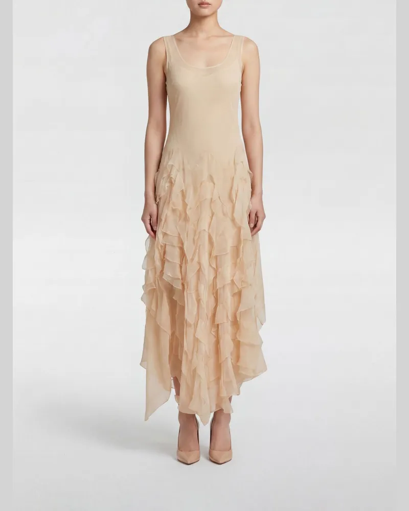 Blumarine Asymmetrisches Midikleid von aus Georgette mit Rüschen Beige
