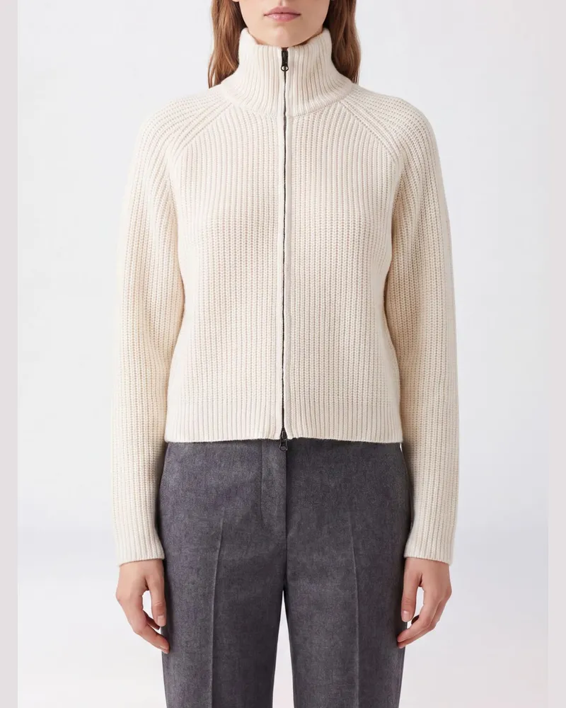 Lisa Yang Rollkragen-Cardigan aus reinem Kaschmir mit Reißverschluss Weiß