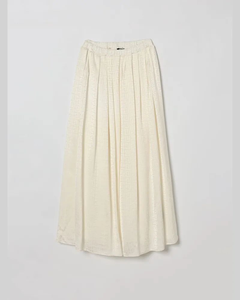 Balmain Langer Baumwollrock mit Monogrammmuster Ivory