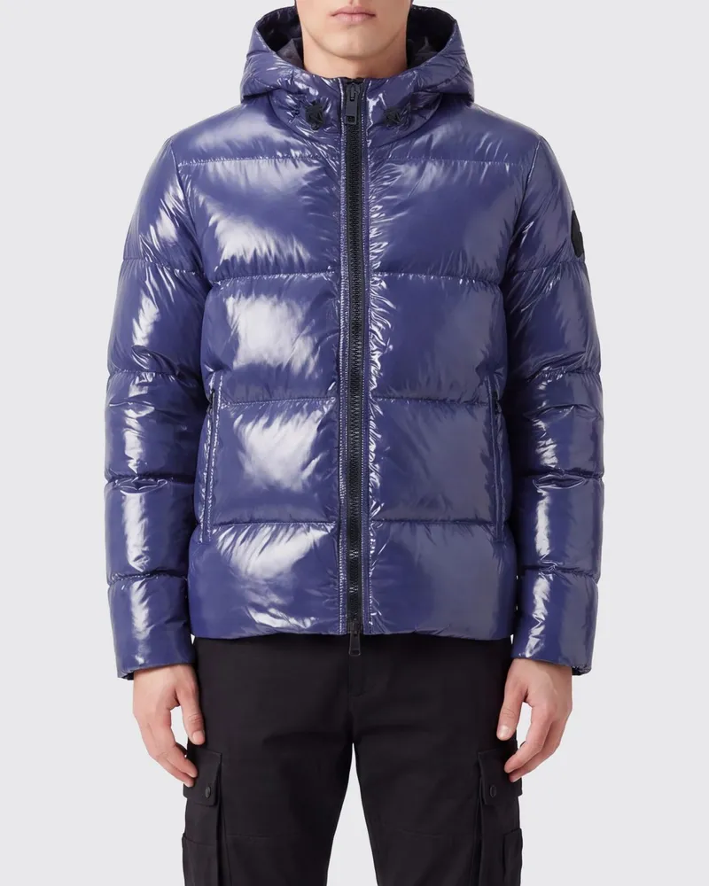 Herno Kurze Stepp-Daunenjacke aus Nylon mit Kapuze und Reißverschluss Blau