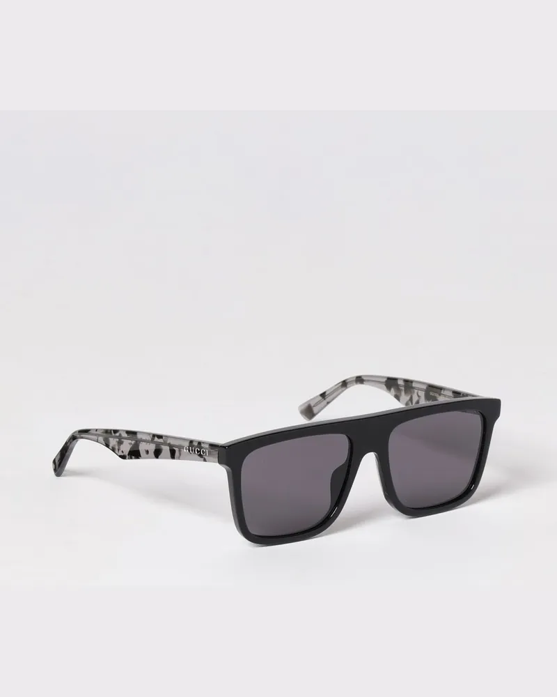 Gucci Rechteckige Sonnenbrille aus recyceltem Acetat mit Logo Schwarz