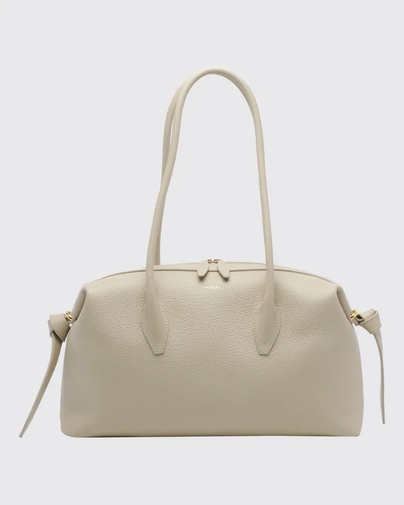 YUZEFI Brioche Schultertasche aus genarbtem Kalbsleder mit laminiertem Logo Beige