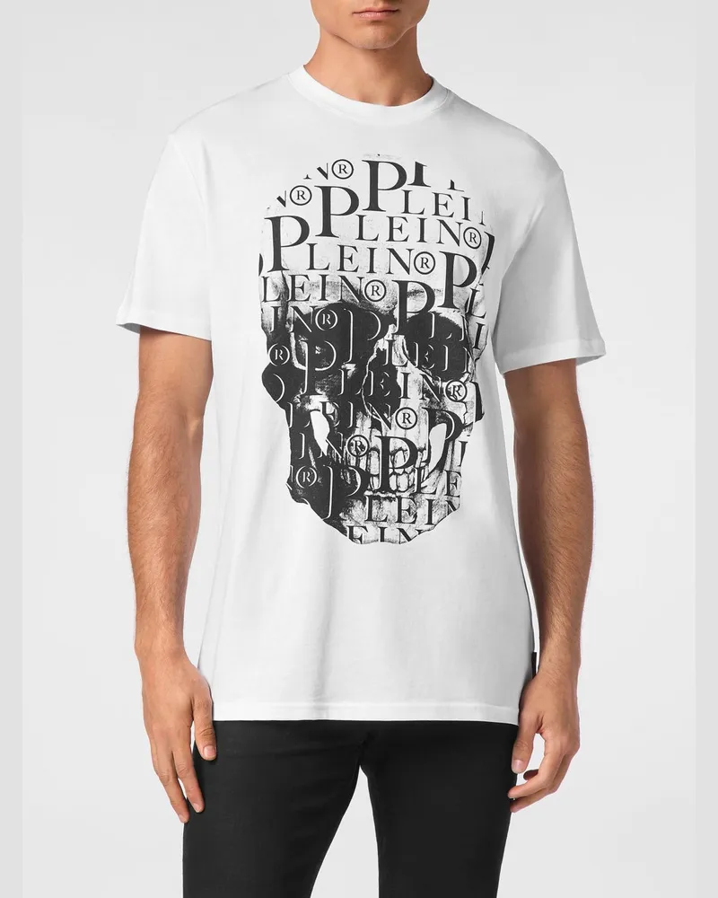 Philipp Plein T-Shirt aus Baumwolle mit Totenkopf-Print und Hexagon-Logo Weiß