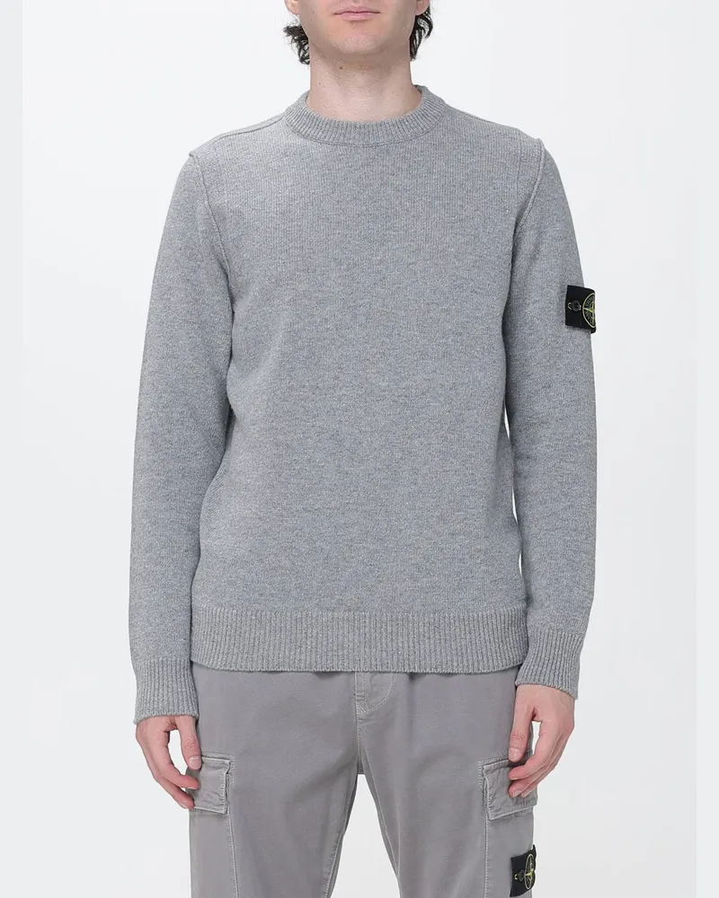 Stone Island Rundhalspullover aus Schurwolle mit Compass-Logo-Patch Grau