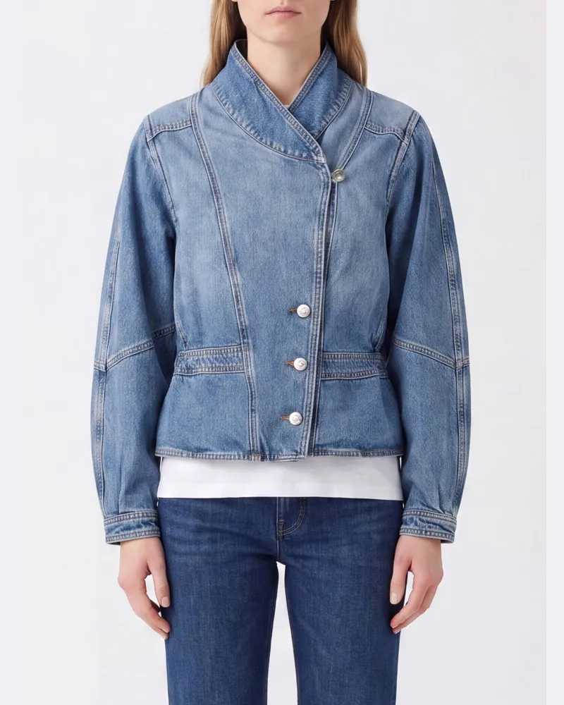 Étoile Isabel Marant Jeansjacke aus Baumwolle mit hohem Kragen und asymmetrischem Verschluss Hellblau