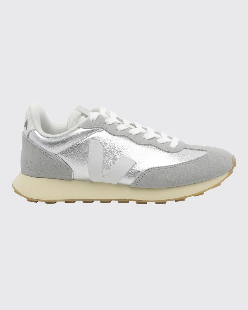 VEJA Zweifarbige Rio Branco II Low-Top-Sneaker aus Veloursleder mit Logo-Patch Silber