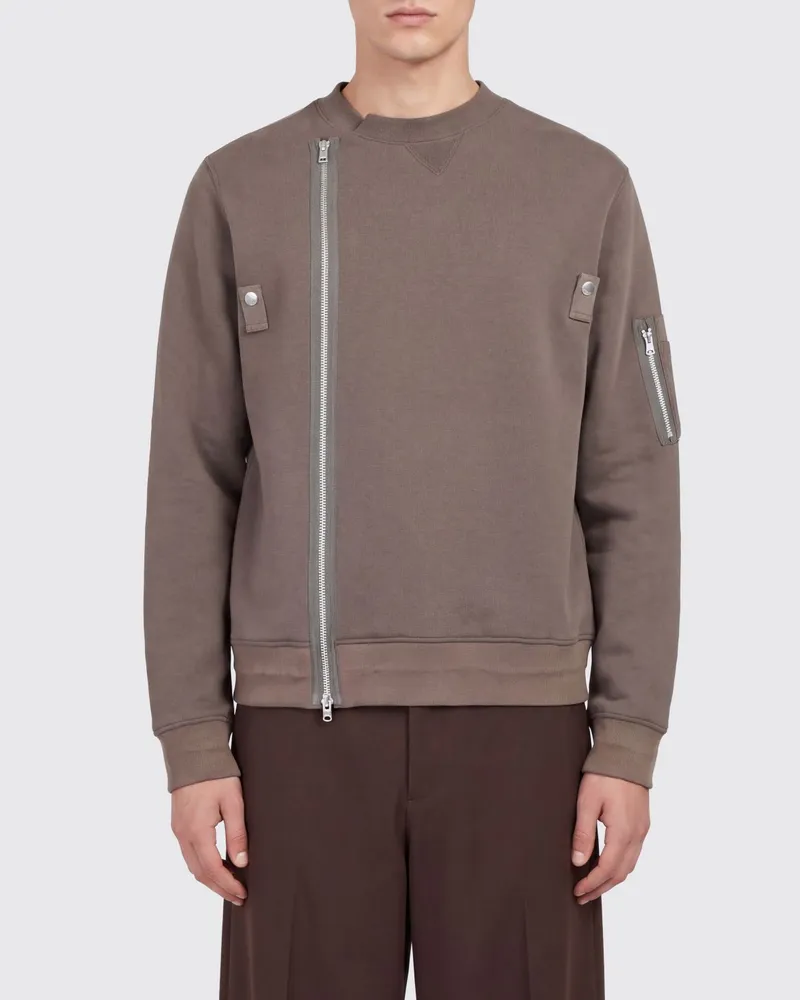 Sacai Rundhals-Sweatshirt aus Baumwollmischung mit seitlichen Reißverschlüssen Braun