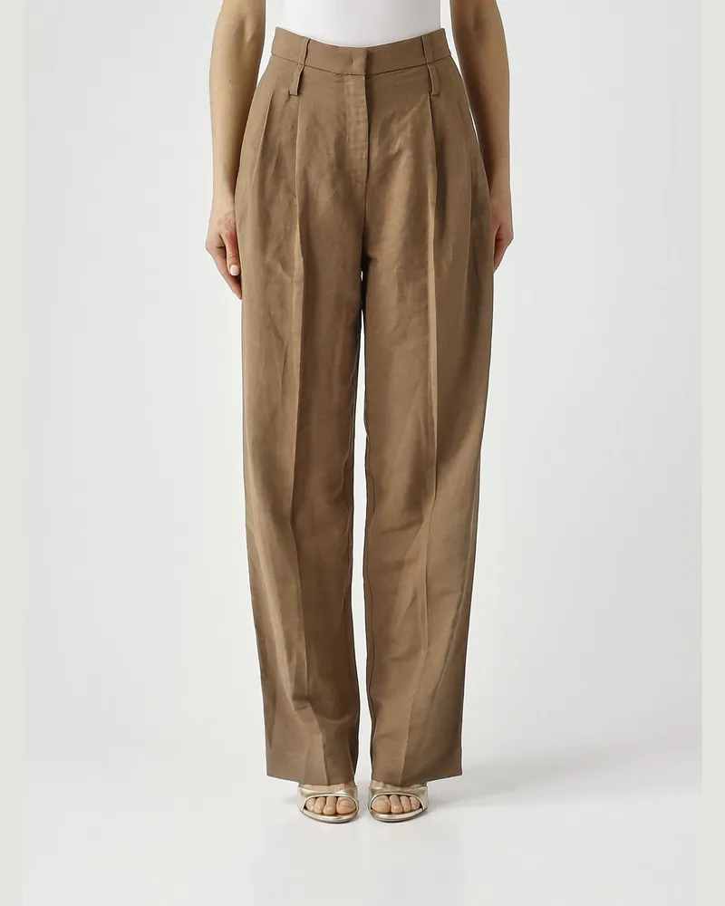 MEIMEIJ Wide Leg Hose aus Leinenmischung Braun
