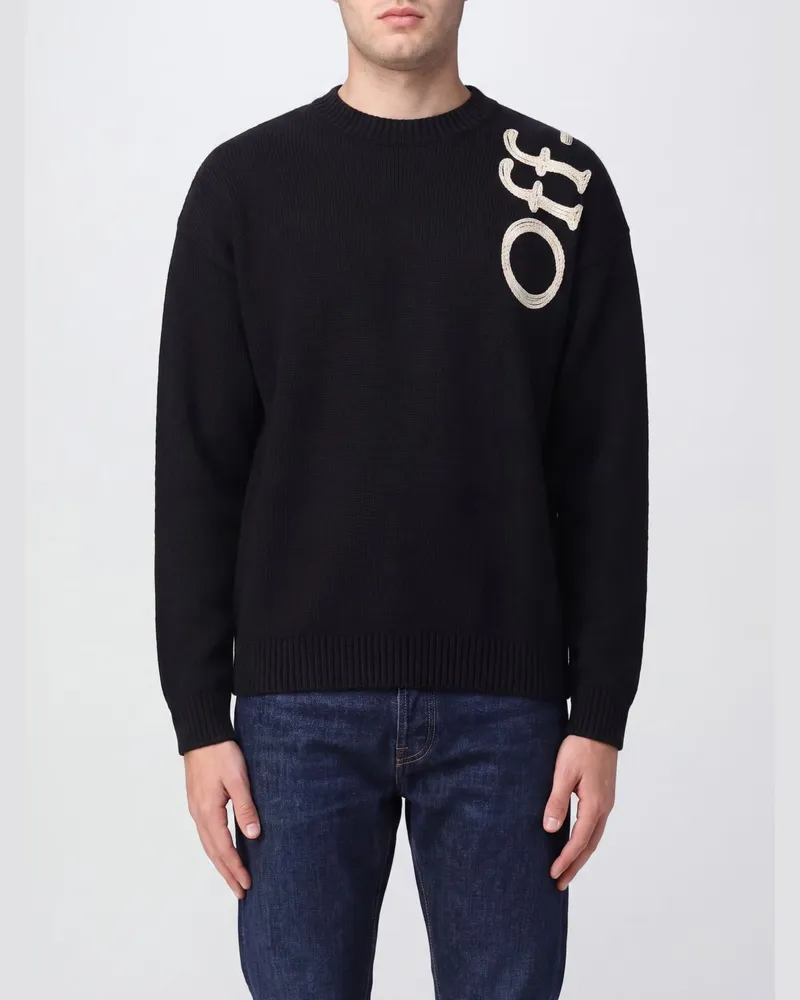 OFF-WHITE Wollmisch-Pullover mit Jacquard-Logo, Rundhalsausschnitt und überschnittenen Schultern Weiß
