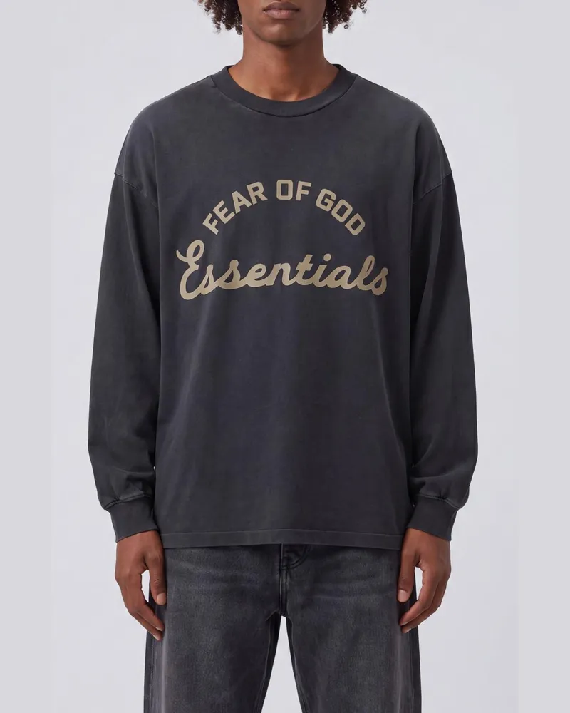 Fear of God Langarm-T-Shirt aus Baumwolle mit Logo und überschnittenen Schultern Grau