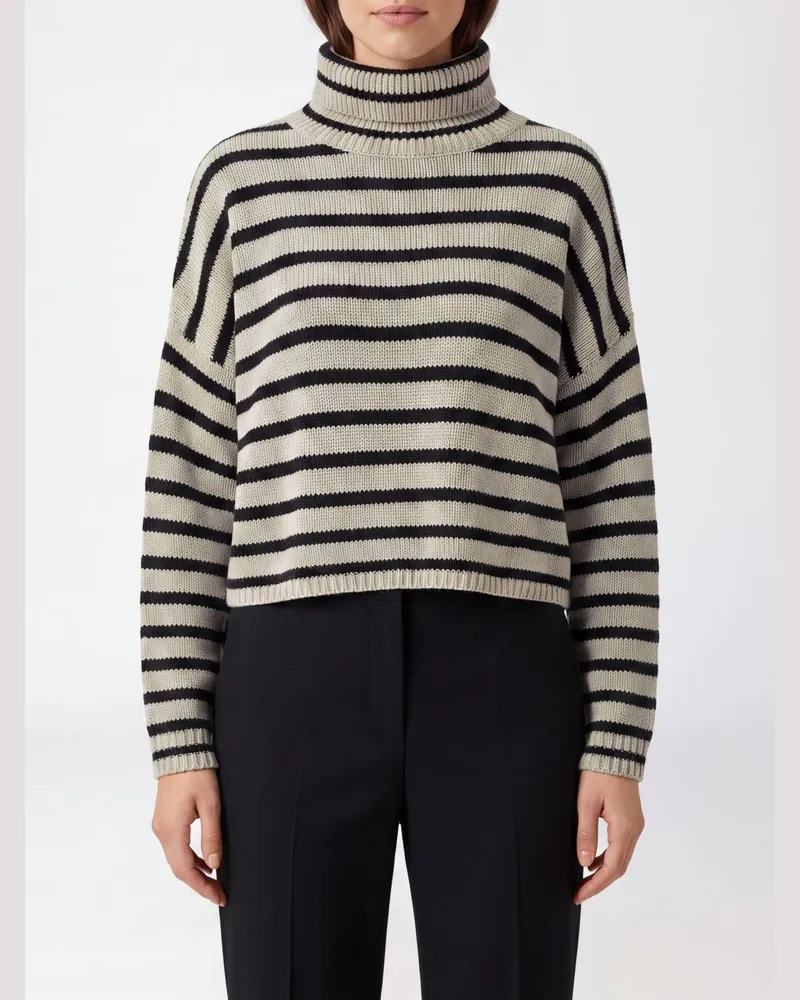 Lisa Yang Zweifarbiger Rollkragenpullover aus reinem Kaschmir mit überschnittenen Schultern Weiß