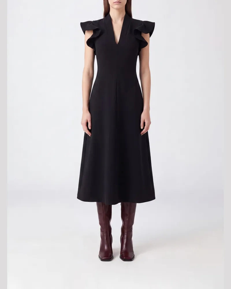 Moschino Ärmelloses V-Ausschnitt Midikleid aus Crêpe mit ausgestelltem Rock Schwarz