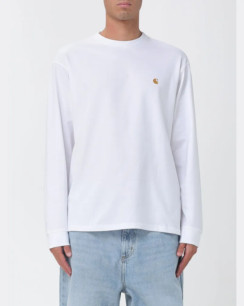 Carhartt WIP Langärmeliges Baumwoll-T-Shirt mit gesticktem Logo Weiß