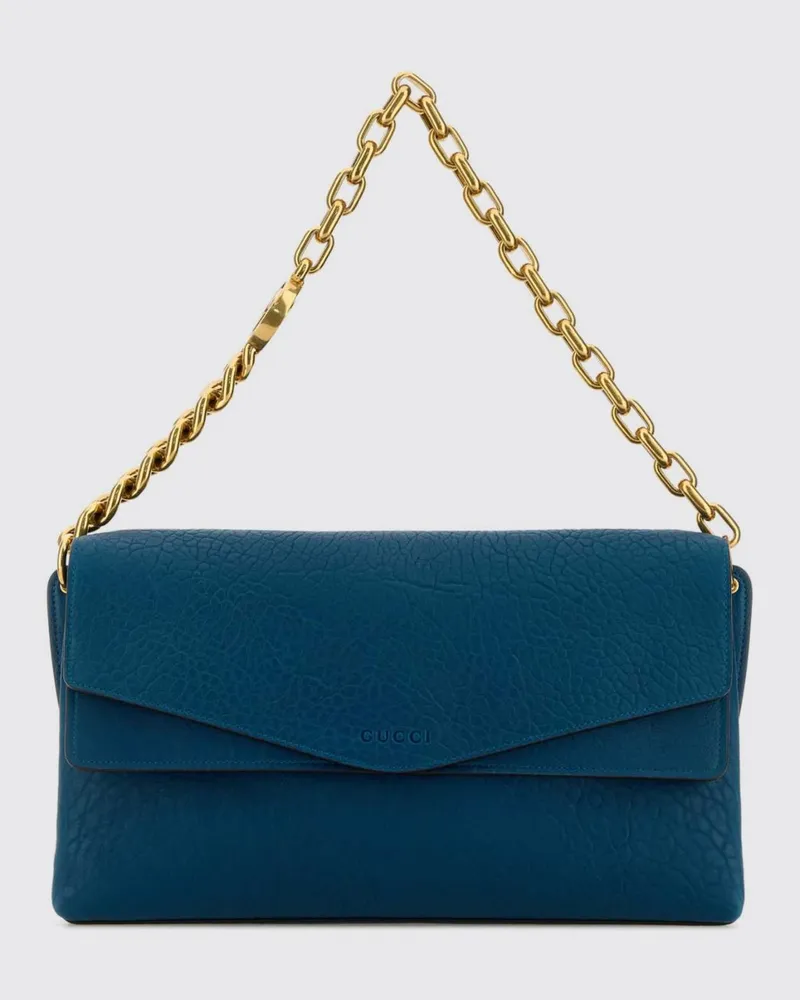 Gucci Schultertasche von aus genarbtem Leder mit abnehmbarem Kettengriff Blau