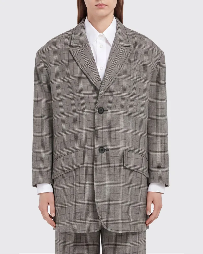 Marni Kurzer Oversize-Einreihermantel aus Schurwolle mit Tartan-Muster Schwarz