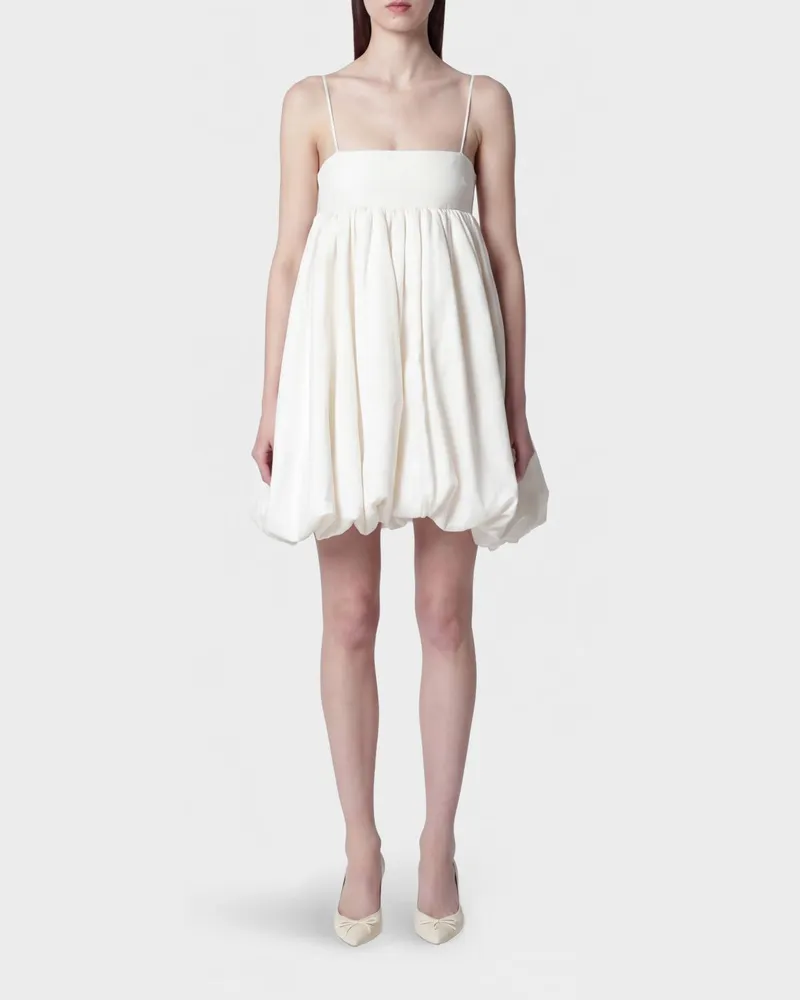 ROTATE Birger Christensen Ballon-Minikleid aus recyceltem Satin mit quadratischem Ausschnitt Weiß